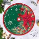Jupe de sapin de no�l, housse de sapin de no�l, d�coration de sapin de no�l, motif fleurs rouges, 122 ...