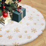 Jupe de sapin de no�l en peluche avec flocons de neige dor�s, tissu doux pour halloween, saint - valentin, ...