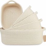 Jusch - lot de 5 paniers de rangement en coton, tressé, 1050g, 25x23cm, beige Jusch - lot de 5 paniers de rangement en coton, tressé, 1050g, 25x23cm, beige