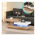 Jymtom - design table basse avec plateau pivotant  360 et surface de rangement, 110x50x40 cm, blanc ...