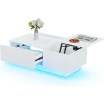 Jymtom - rgb led white gloss modern table basse - �l�gant et pratique, casier dissimul� avec couverture ...