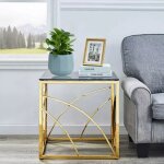 Jymtom - table d'appoint modern cube - verre tremp de 8 mm et acier inoxydable dor - design lgant, ...