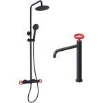 Pack colonne de douche 83 - 119cm et robinet de lavabo mitigeur k2o 23x6, 7x37cm noir mat, rgulateurs ...