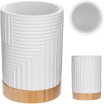 Kadax tasse de salle de bain pour conteneur de brosses à dents organisateur blanc avec rond en bambou ... Kadax tasse de salle de bain pour conteneur de brosses à dents organisateur blanc avec rond en bambou ...