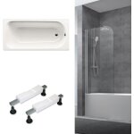 Kaldewei 170x70 cm ensemble baignoire eurowa universelle + pare baignoire pivotant chrome + pieds (kw312 ...