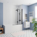 Kaldewei - 170x70 cm ensemble baignoire eurowa universelle + pare baignoire pliable, 2 volets noir + ...