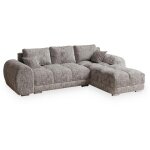 Mobilier deco - kamilia - canap d'angle convertible avec coffre en tissu gris - angle droit
