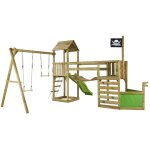 Aire de jeux pirate en bois avec vigie willi - balan�oire, trap�ze, toboggan, mur d'escalade, cabane ...