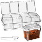 Kbnian lot de 4 bo�tes � �pices de cuisine en acrylique transparent, avec cuill�res et couvercles, pour ...