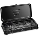 Réchaud gaz portable 2 feux 2600w noir couvercle plaque de cuisson kemper Réchaud gaz portable 2 feux 2600w noir couvercle plaque de cuisson kemper