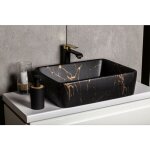 Kerra - vasque à poser rectangulaire en céramique tanuma noir mat marbré doré 47. 5 x 36. 5 x 13 cm Kerra - vasque à poser rectangulaire en céramique tanuma noir mat marbré doré 47. 5 x 36. 5 x 13 cm