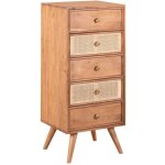 Kesiah - chiffonnier 5 tiroirs en acacia finition teint� teck avec plaquage cannage