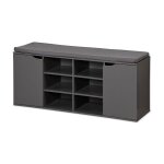 Kesper - meuble  chaussures en bois avec coussin + placards - gris - l 100 x h 48 cm - livraison gratuite ...