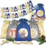 Calendrier de l'avent  remplir 24 sacs en jute imprim sacs en tissu calendrier de nol pour enfants ...