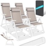 Chaise de jardin avec accoudoirs chaise pliante en aluminium avec coussin r�glable en 7 positions respirant ...