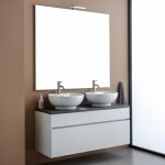 Kiamami valentina - meuble de salle de bains sous - vasque suspendu 120cm blanc, plateau gris et miroir ...