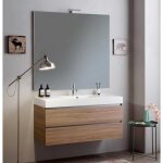 Kiamami valentina - meuble salle de bain suspendu 2 tiroirs ch�ne naturel, lavabo et miroir 110x120 vittoria ...