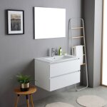 Meuble salle de bain suspendu 80cm blanc avec lavabo et miroir bilbao