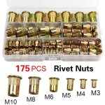 Kit de 175 crous  riveter, ensemble de rivets filets en acier au carbone plaqu zinc, assortiment ...