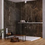 Lot de 2 panneaux d'habillage pour douche et baignoire, l120l1200. 4 cm, effet marbre marron, emperador ...