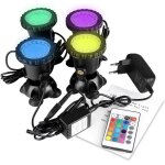 Kit de 4 spots aquatiques led rvb avec t�l�commande - ip68 �tanche - pour aquarium, bassin de jardin