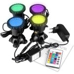 Kit de 4 spots aquatiques led rvb avec t�l�commande - ip68 �tanche - pour aquarium, bassin de jardin