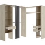 Kit armoire dressing d'angle extensible en bois mlamin coloris chne naturel - longueur 164 - 214 x ...