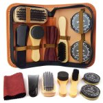 Kit pour cirage de chaussures avec �tui �l�gant en cuir pu, kit pour cirage de chaussures de voyage 7 ...
