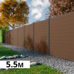 Kit cl�ture bois composite bronze 5, 5x1, 8m rio - poteaux en aluminium gris - brise vue - palissade