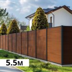 Kit cl�ture bois composite teck 5, 5x1, 8m santos - poteaux en aluminium gris - brise vue - palissade ...