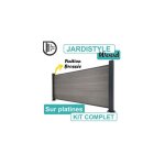 Cloture&jardin - kit clture composite gris clair effet bross 7, 2m - sur platines - 1, 25 mtre