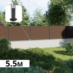 Kit cl�ture composite sur muret rio bronze 5, 5x1, 2m - bois composite & aluminium - poteaux sur platines ...