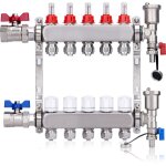 Kit collecteur radiateur, 5 circuits distributeur chauffage, avec euroc�ne 3 / 4 (16 x 2 mm), vannes ...