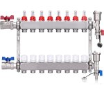 Kit collecteur radiateur, 8 circuits distributeur chauffage, avec vannes � boisseau sph�rique 1 , avec ...