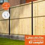 Kit complet grillage rigide occultant lattes bois avec soubassement longueur 20m - hauteur 1m80 - gris ...