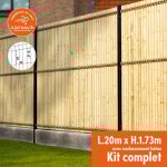 Kit complet grillage rigide occultant lattes bois avec soubassement longueur 20m - hauteur 1m80 - gris ...