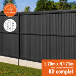 Kit complet grillage rigide occultant lattes composite avec soubassement longueur 20m - hauteur 1m80 ...
