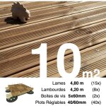 Kit complet terrasse pin autoclave marron pour 10 m� ? lames 4, 8 m, lambourdes 4, 2 m, plots r�glables ...