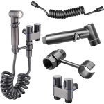 Kit de douche wc avec vanne � 3 voies en laiton avec robinet d'arr�t - kit bidet wc pistolet gris adapt� ...