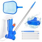 Kit d'entretien robotis� pour piscine avec aspirateur et �cumoire, poign�es � 5 p�les et sac � feuilles ...