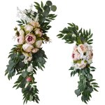 Kit de fleurs artificielles pour arche de mariage, lot de 2 tonnelles de pivoines blanches avec feuilles ...