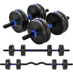 Kit haltres musculation - sportnow - 15 kg - 3 en 1 - poids rglable - avec barre d'extension, poigne ...