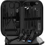 Kit manucure p�dicure 16 pinces acier ? �tui cuir portable ? homme / femme ? noir