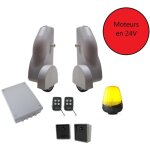 Kit - motorisation de portail battant - systeme a roues - bloquant - avec batt de secours - myflow 24 ...