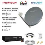 Kit parabole acier 65 cm - sedea - lnb single full hd 4k - d�codeur ths 806 tntsat - c�ble hdmi 20m