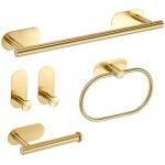 Kit salle de bain 5 pi�ces barres porte serviette, crochets, porte papier toilette adh�sif, acier inoxydable ...