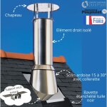 Kit sortie de toit isol therminox poujoulat diamtre 150 pente 15  30 degrs finition inox bavette ...