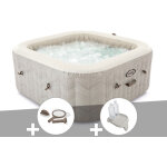 Kit spa gonflable intex purespa chevron carr� bulles 4 places + kit d'entretien + porte - verre