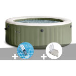Kit spa gonflable intex purespa olive rond bulles 6 places + aspirateur + porte - verre