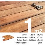 Kit terrasse bois exotique jatoba pour 1 m² ? lames 4 m, lambourdes 3, 95 m et visserie inox Kit terrasse bois exotique jatoba pour 1 m² ? lames 4 m, lambourdes 3, 95 m et visserie inox